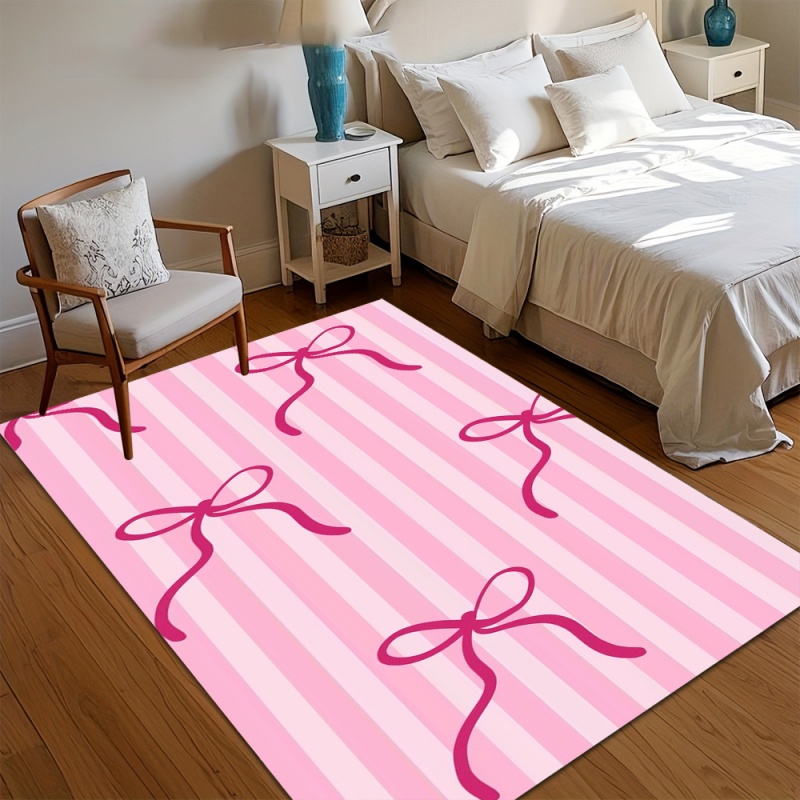 Cute Pink Striped Bow Area Rug - Commercial Ribbon Printing Machine recension och pris